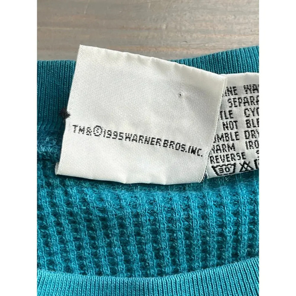 Vintage 90s looney tunes teal waffle knit shirt - Picture 6 of 8